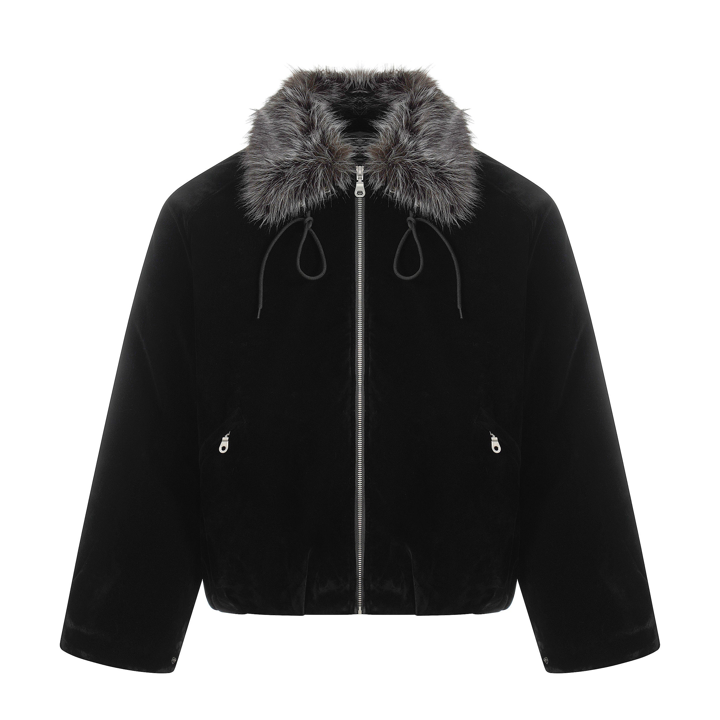 Faux Fur Collar Velvet Bomber Jacket | Cropped Streetwear