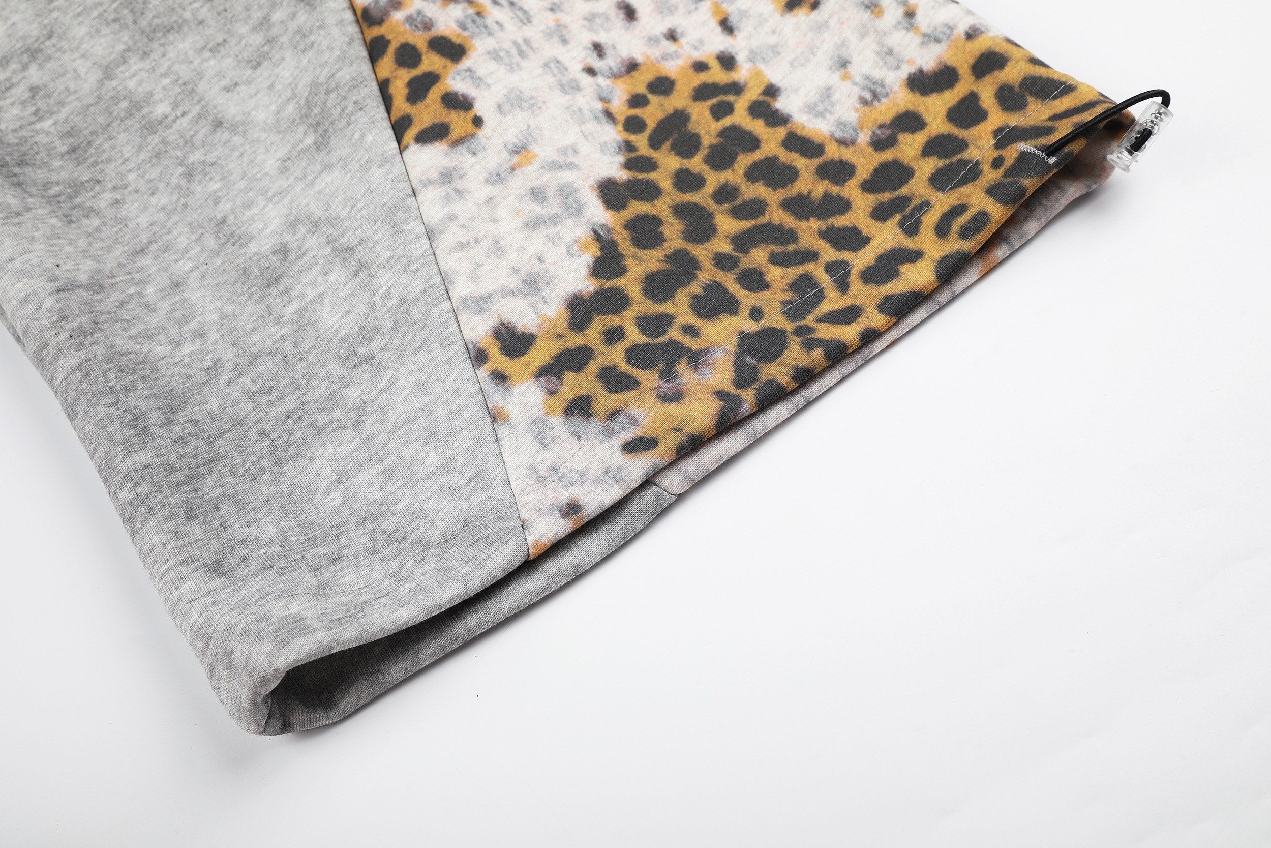 Leopard Panel Wide-Leg Sweatpants | Y2K Rhinestone Logo