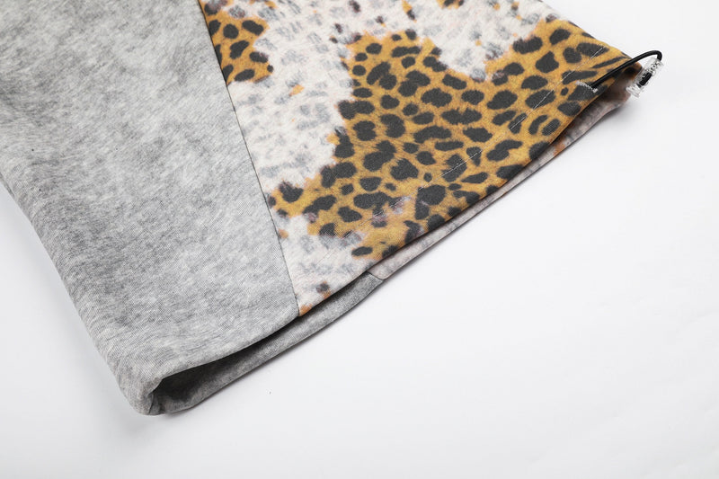 Leopard Panel Wide-Leg Sweatpants | Y2K Rhinestone Logo