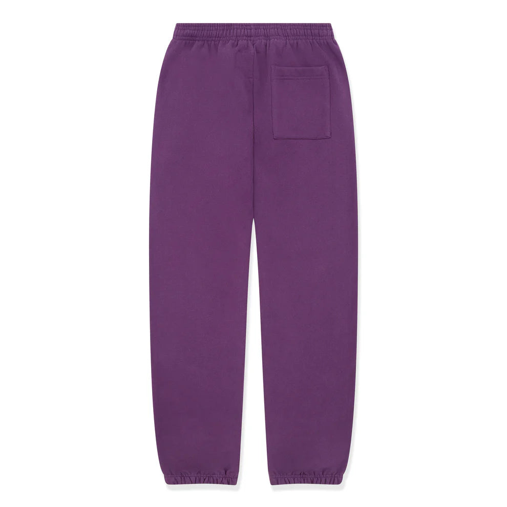 100% Cotton Sp5der Sweatpants – Unisex Purple Jogger Pants with Yellow Logo and Star Graphics, Relaxed Fit
