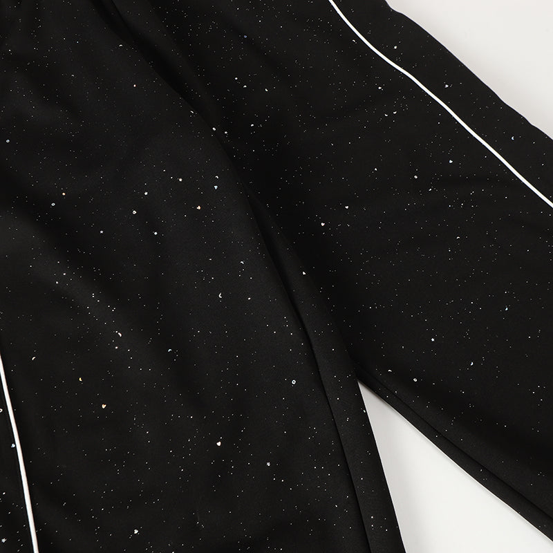 Speckled Wide-Leg Track Pants with Zippered Hems | Omirad