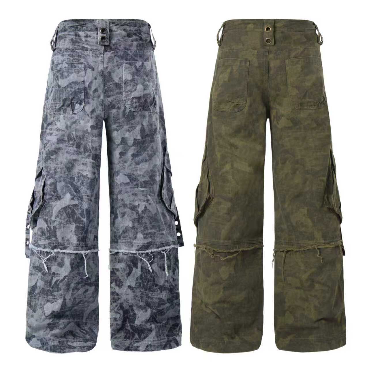 Distressed Camo Multi-Pocket Cargo Pants | Streetwear