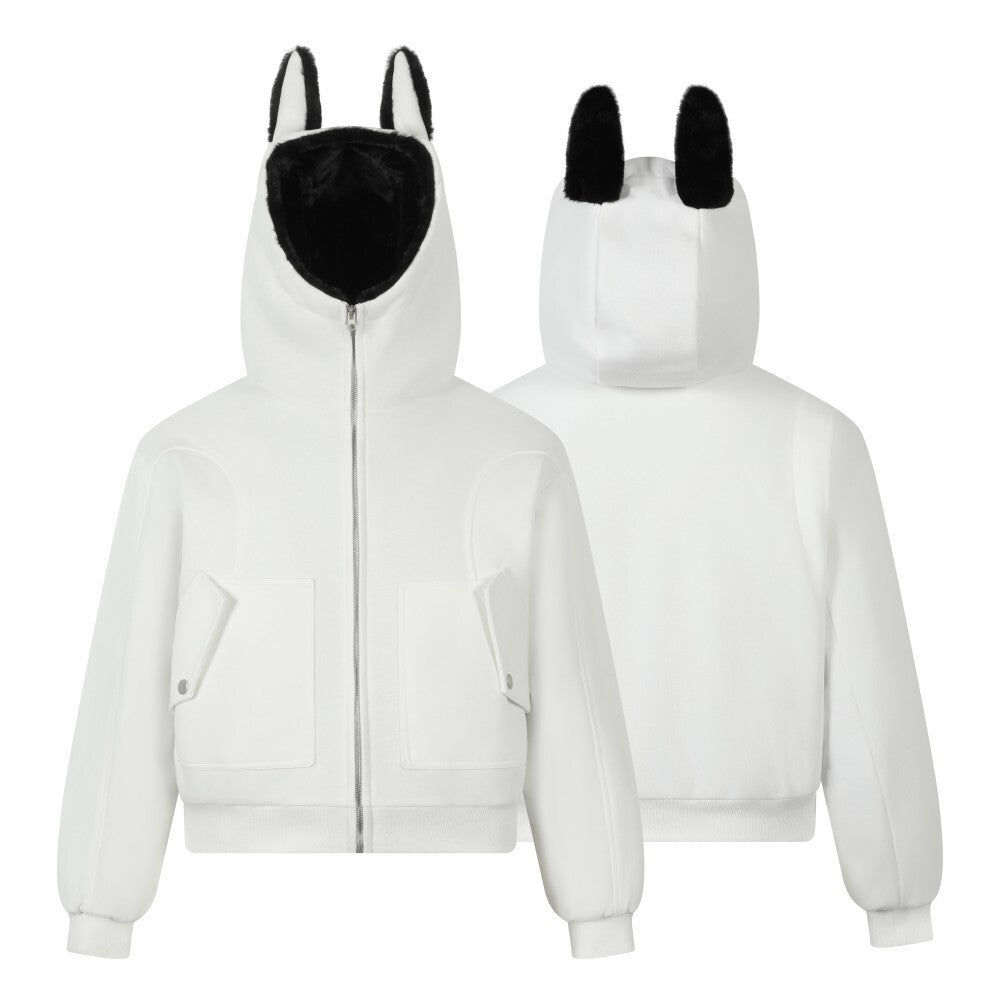 Bunny Ear Sherpa Lined Zip-Up Hoodie Jacket | Omirad