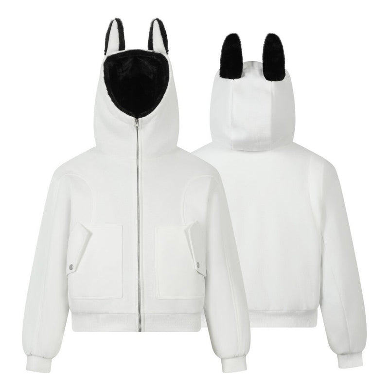 Bunny Ear Sherpa Lined Zip-Up Hoodie Jacket | Omirad