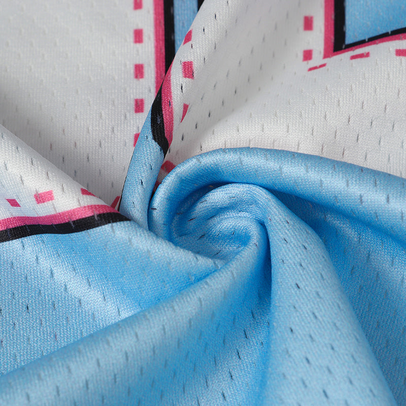 Y2K Football Jersey | Baby Blue & Pink Streetwear Mesh Top