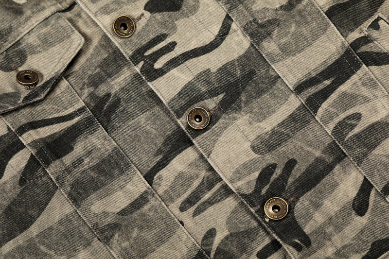 Camo Badge Denim Jacket | Cropped Streetwear Trucker