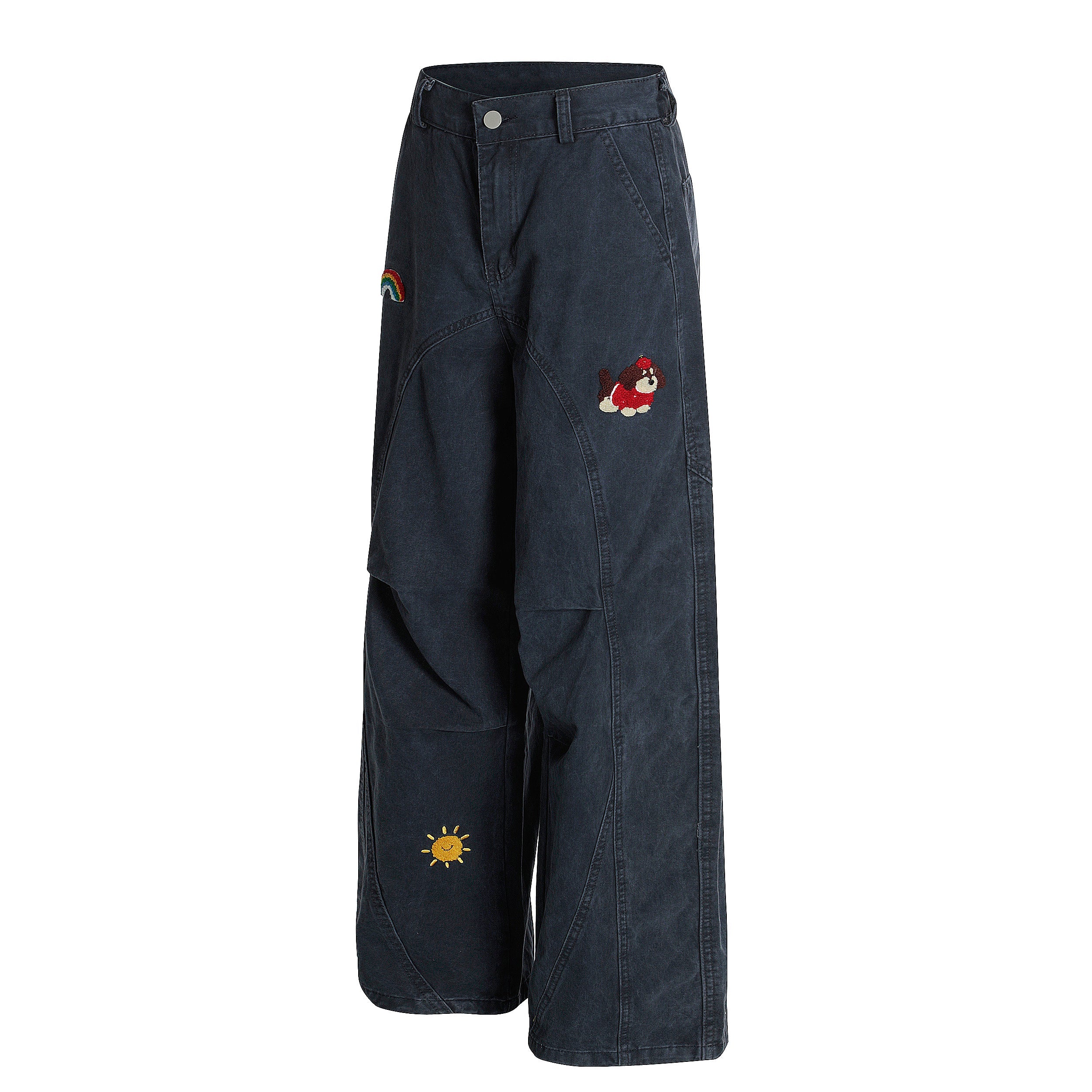 Rainbow Patch Embroidered Wide-Leg Pants | Streetwear
