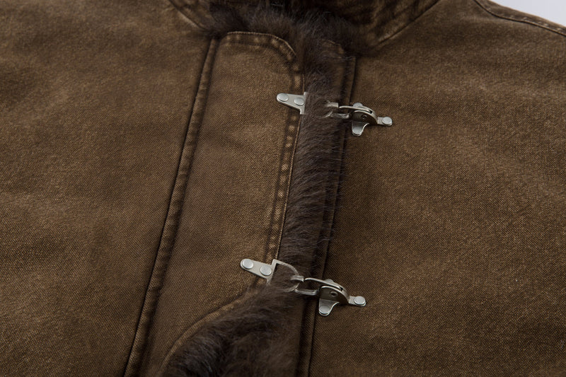 Fur-Lined Toggle Jacket | Vintage Washed Streetwear Coat