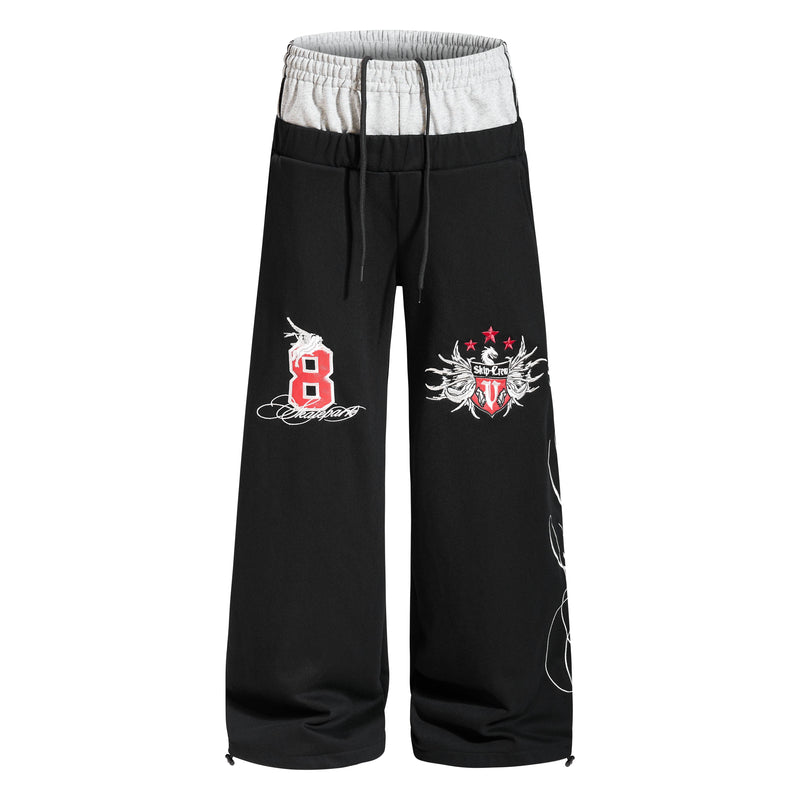 Varsity Crest Wide-Leg Sweatpants | Streetwear Joggers