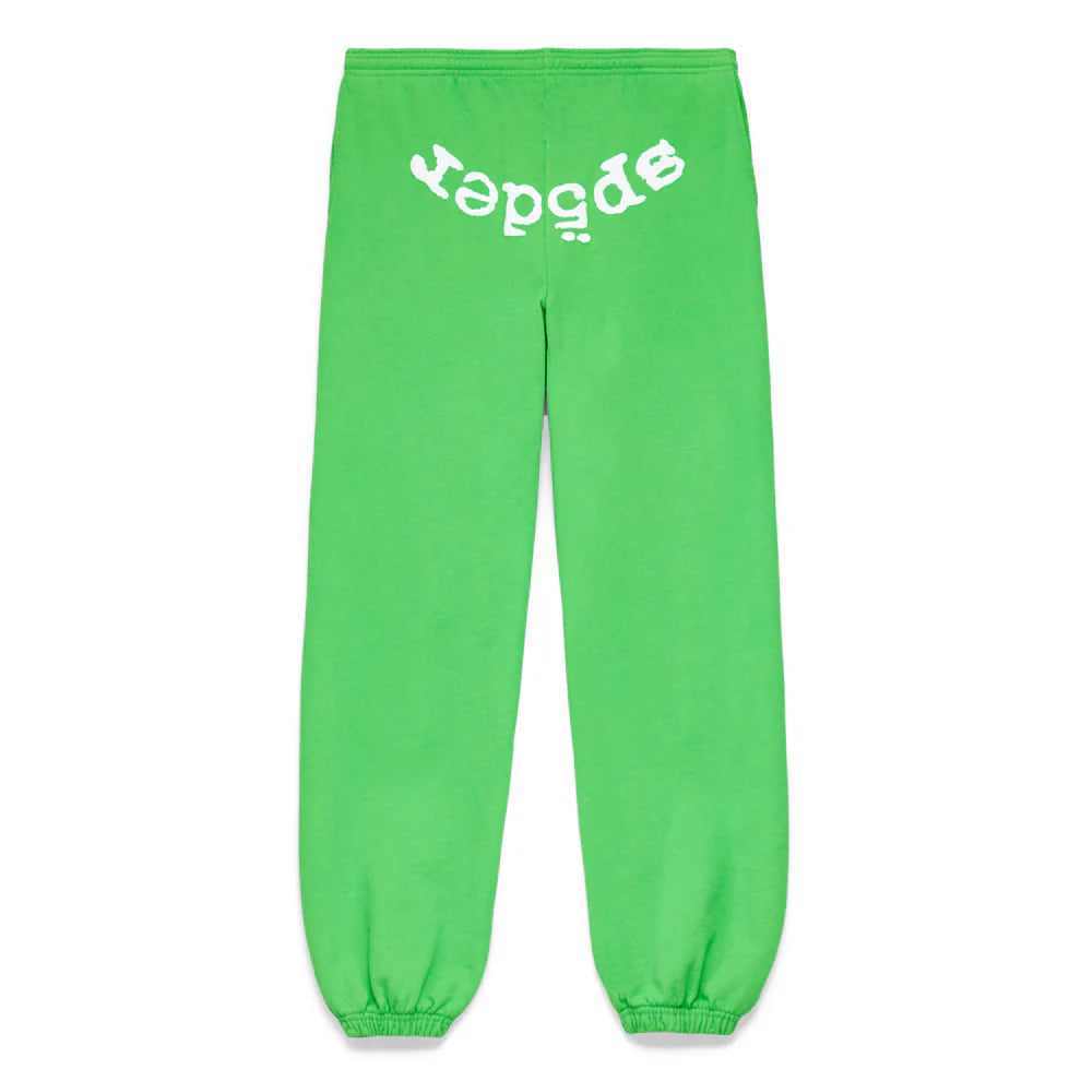 Sp5der Sweatpants – Unisex Green Cotton Sweatpants with Front Logo Print