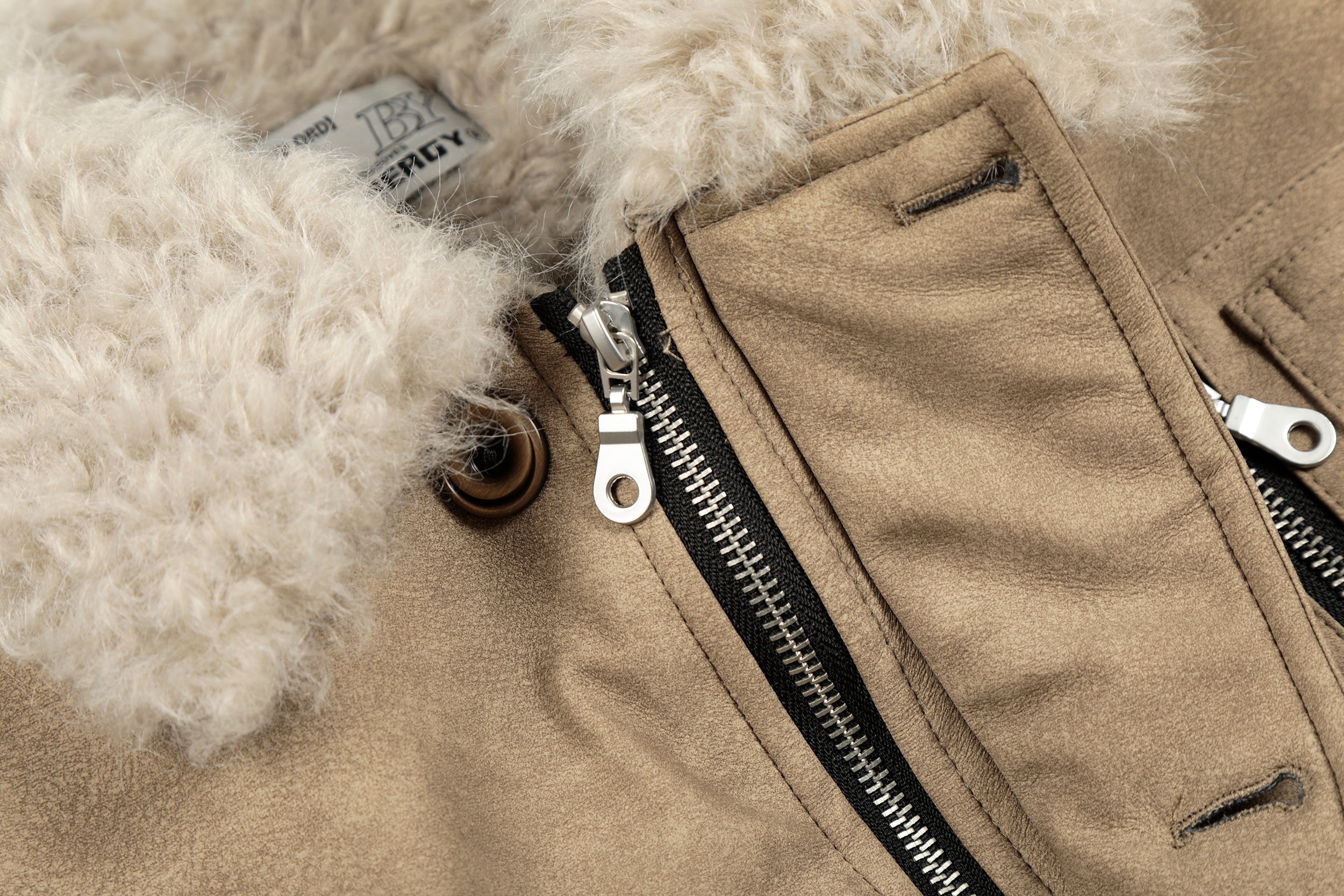 Faux Shearling Collar PU Jacket | Vintage Workwear Style
