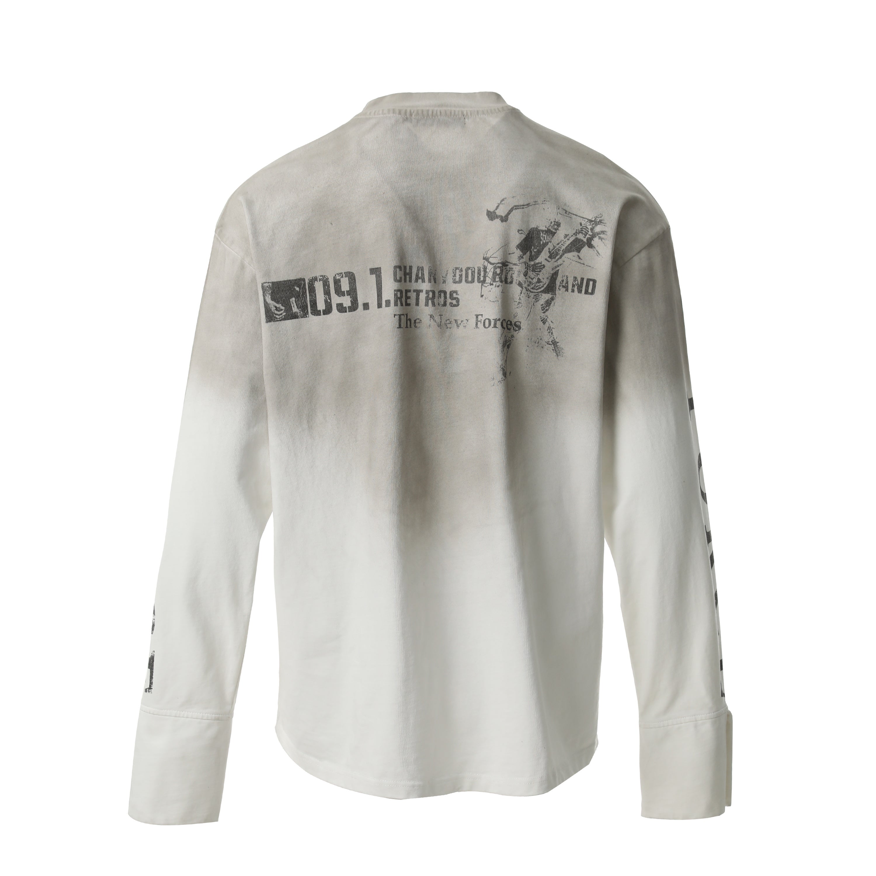 Distressed Number Graphic Long-Sleeve Tee | Streetwear