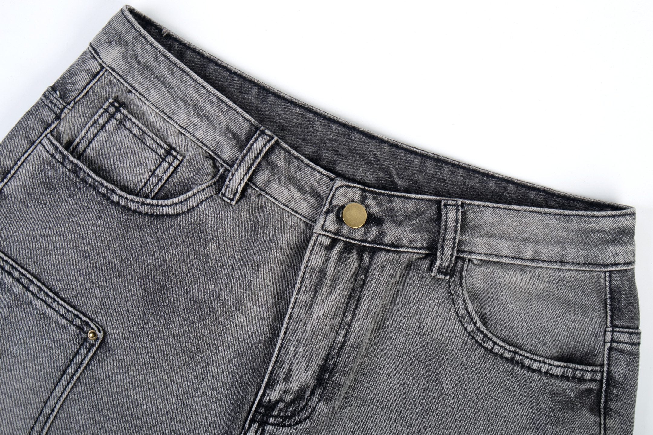 Omirad Distressed Flare Jeans | Y2K Grey Wash Denim