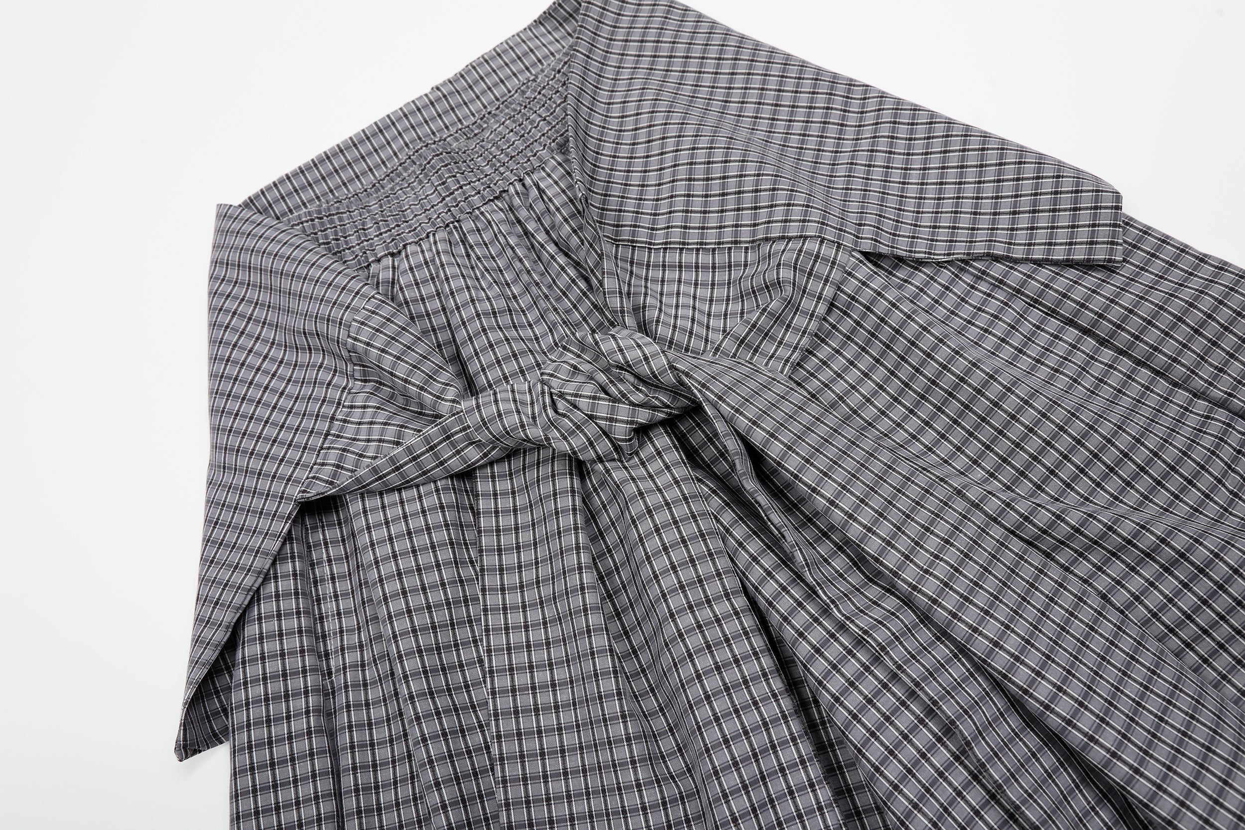 Tie-Front Checked Wide-Leg Pants | Fold-Over Waistband