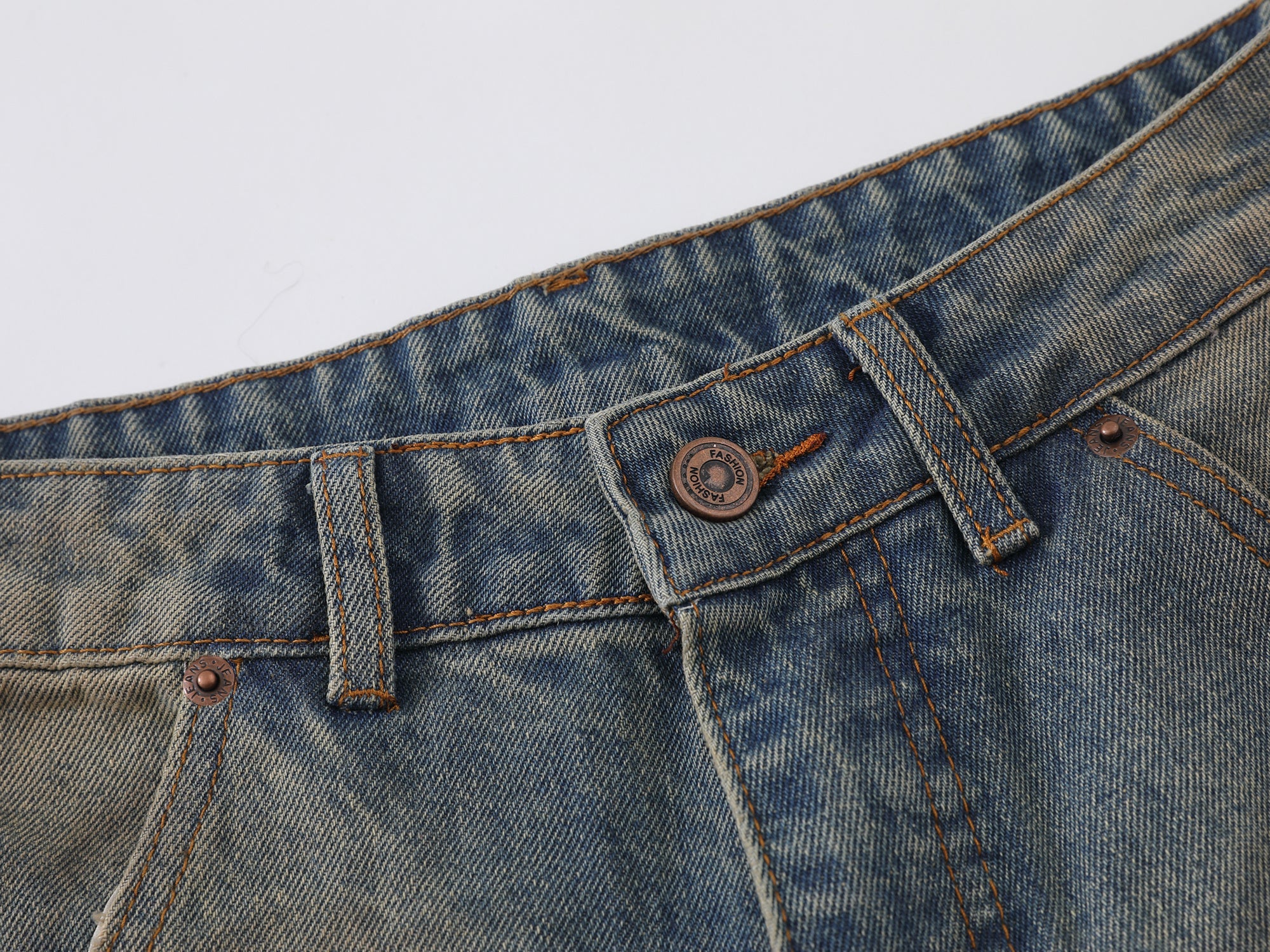 Omirad Distressed Curved Wide-Leg Jeans | Vintage Wash Denim