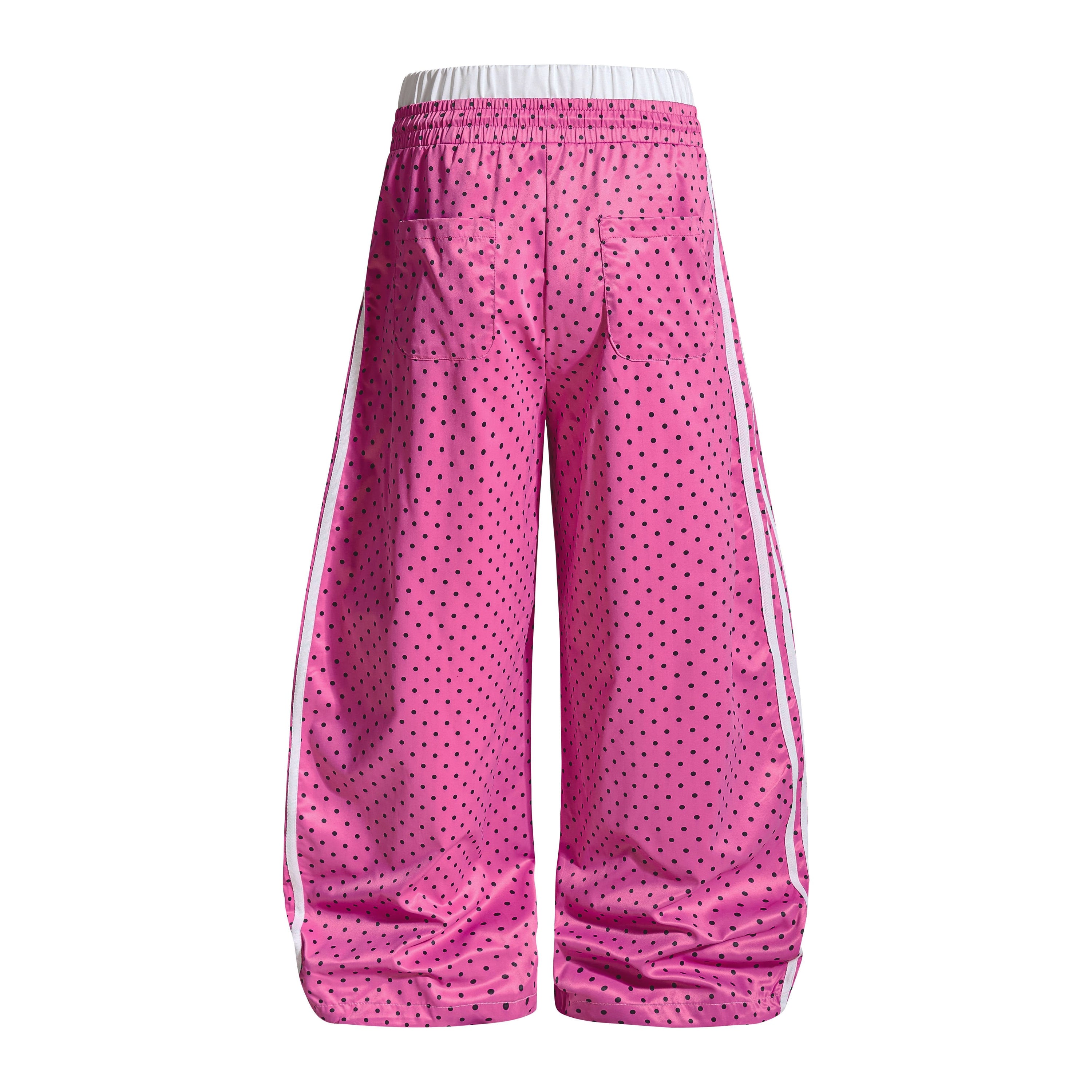Polka Dot Wide-Leg Track Pants with Side Stripes | SEAKOFF