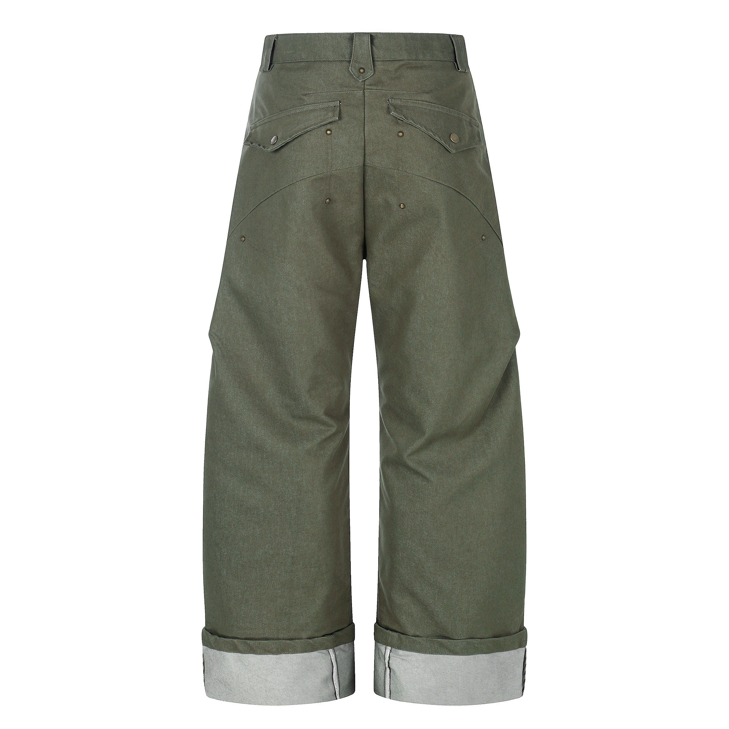 Omirad Vintage Utility Wide-Leg Fold-Hem Pants | Army Green