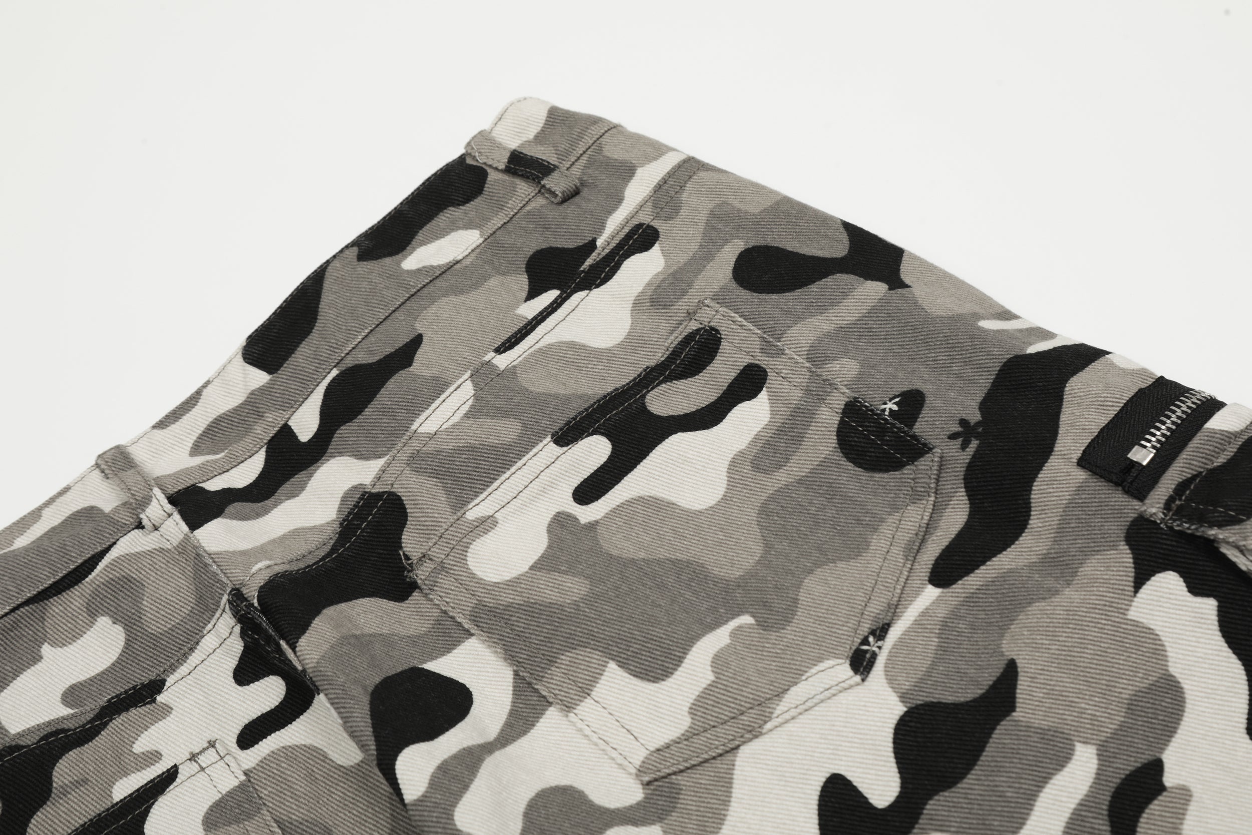 Grey Camo Cargo Pants with Checkerboard Patches | SEAKOFF