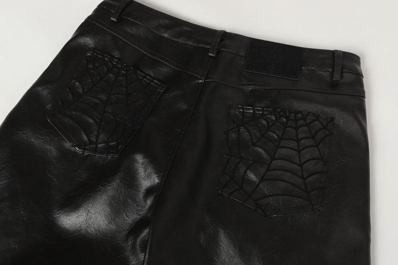 Spider-Web Embossed Faux Leather Wide-Leg Pants | Omirad