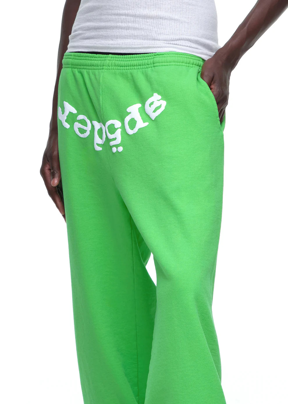 Sp5der Sweatpants – Unisex Green Cotton Sweatpants with Front Logo Print
