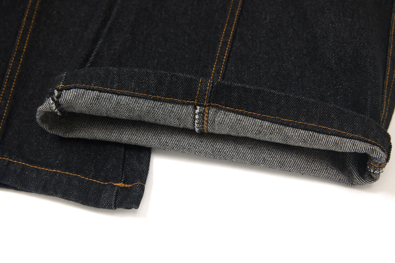 Wide-Leg Jeans with Red Embroidery & Side Drape | SEAKOFF