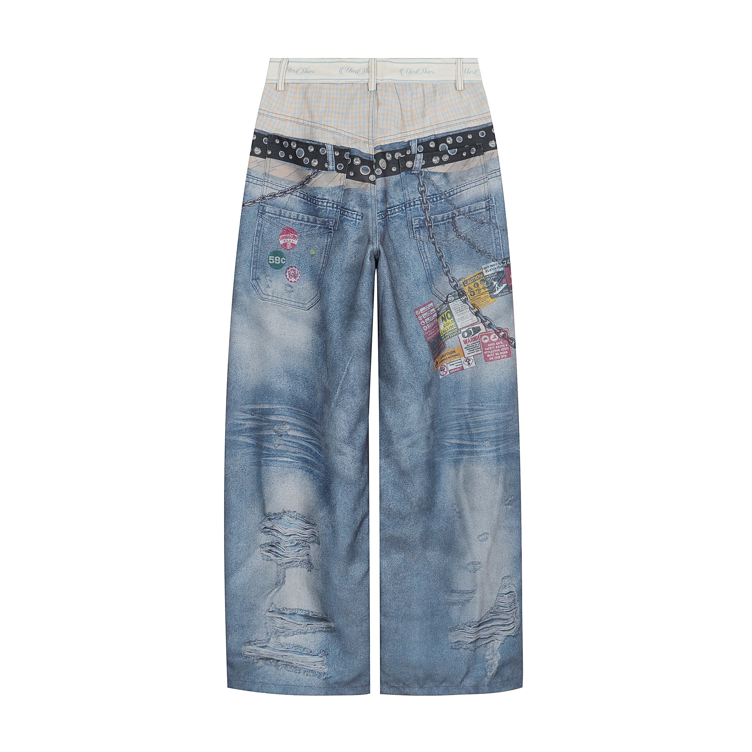 Trompe-L'œil Wide-Leg Denim Print Pants | Y2K Streetwear
