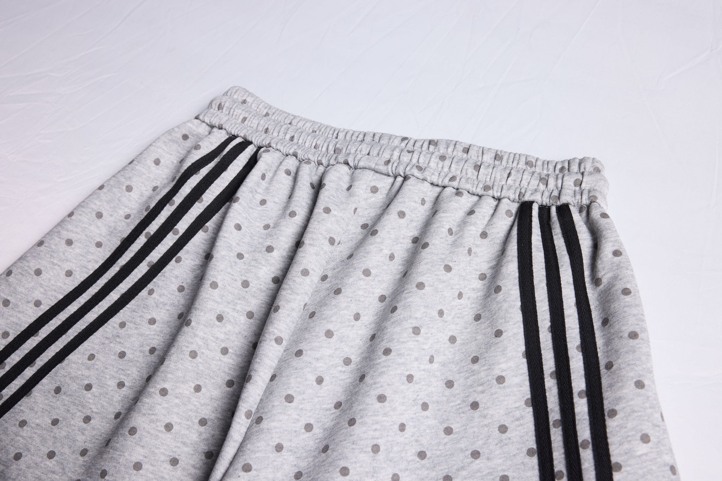 Polka Dot Wide-Leg Sweatpants with Stripe Detail | Omirad