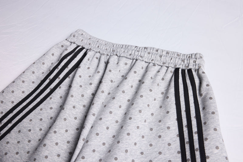 Polka Dot Wide-Leg Sweatpants with Stripe Detail | Omirad
