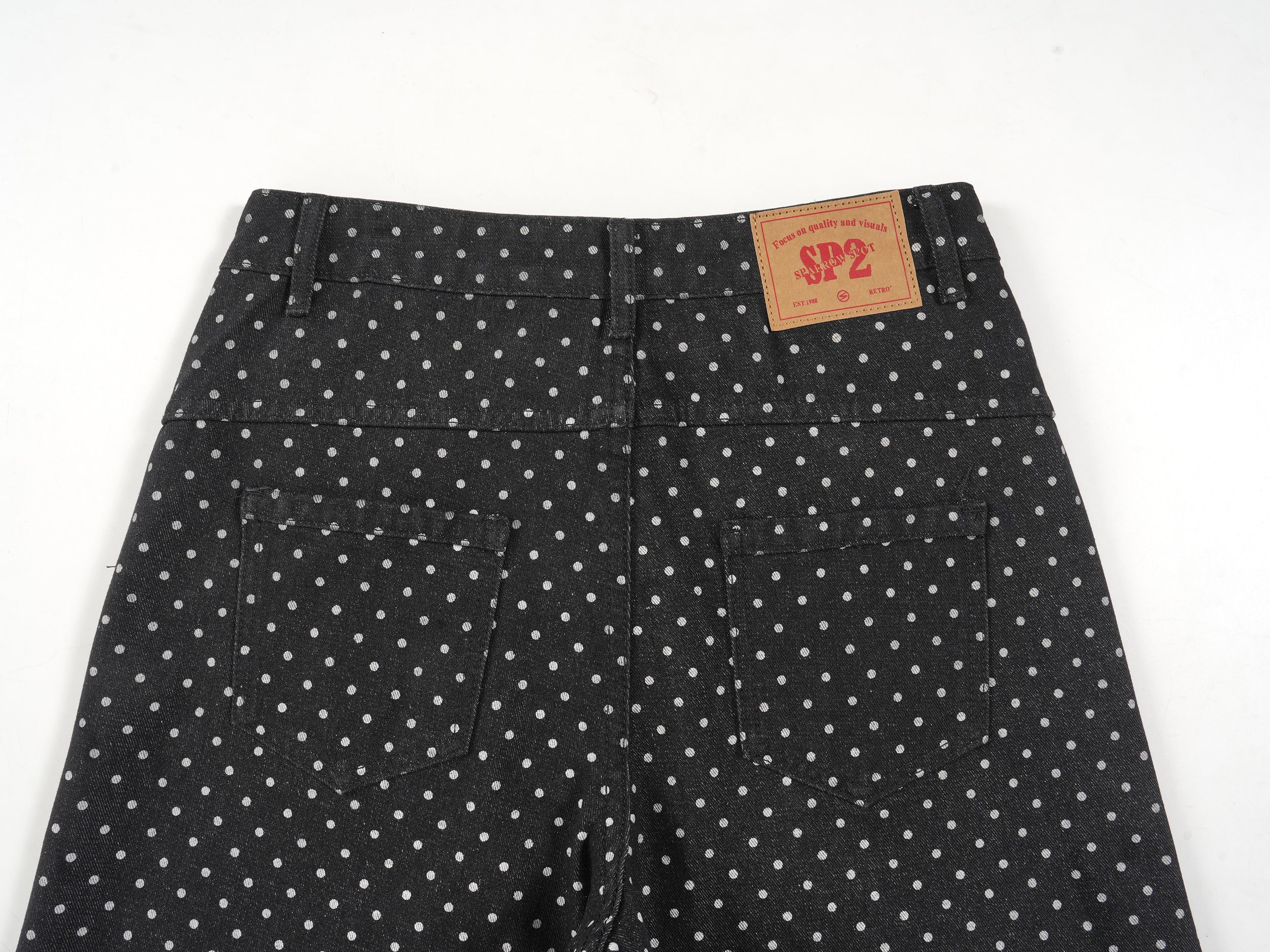 Omirad SP2 Polka-Dot Wide-Leg Denim Pants with Turn-Up Cuffs