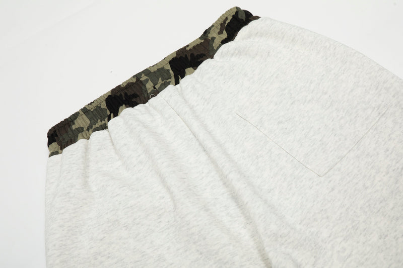 Camo Waist All-Over Text Graphic Wide-Leg Sweatpants