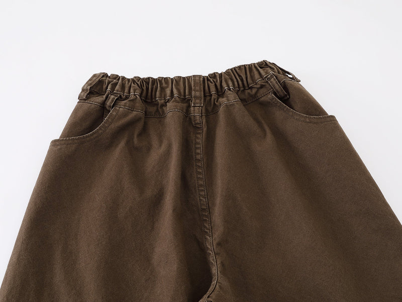 Wide-Leg Cotton Pants with Metal Ring Waist Detail