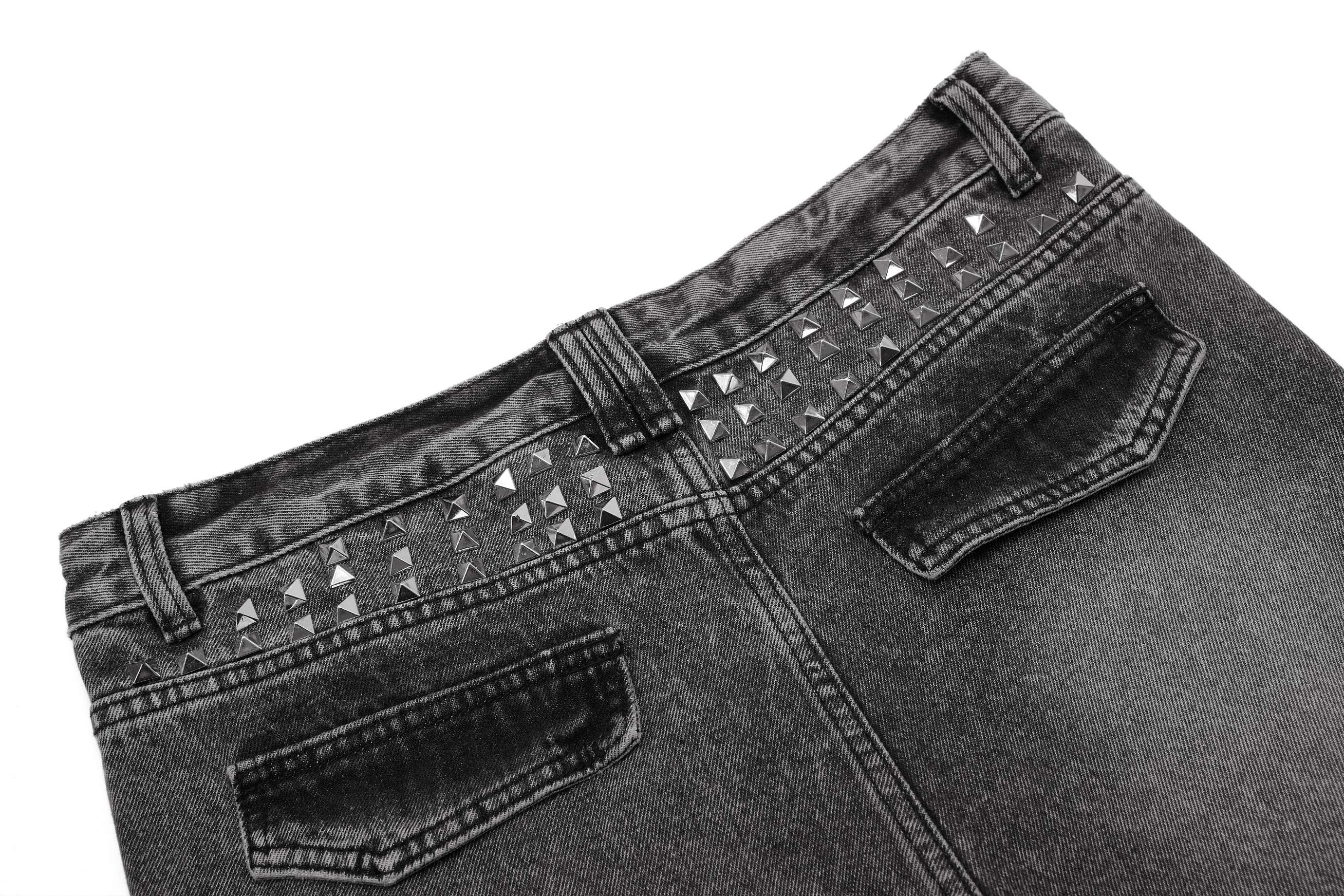 Distressed Studded Stacked Denim Pants | Streetwear Jeans