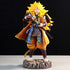 The Seakoff Goku Samurai Collectible Figure displays a high-detail 30cm Dragon Ball Z character with spiky yellow hair, ornate robe, and sword pose on a textured base against a dark background. Ideal for anime collectors and DBZ fans.