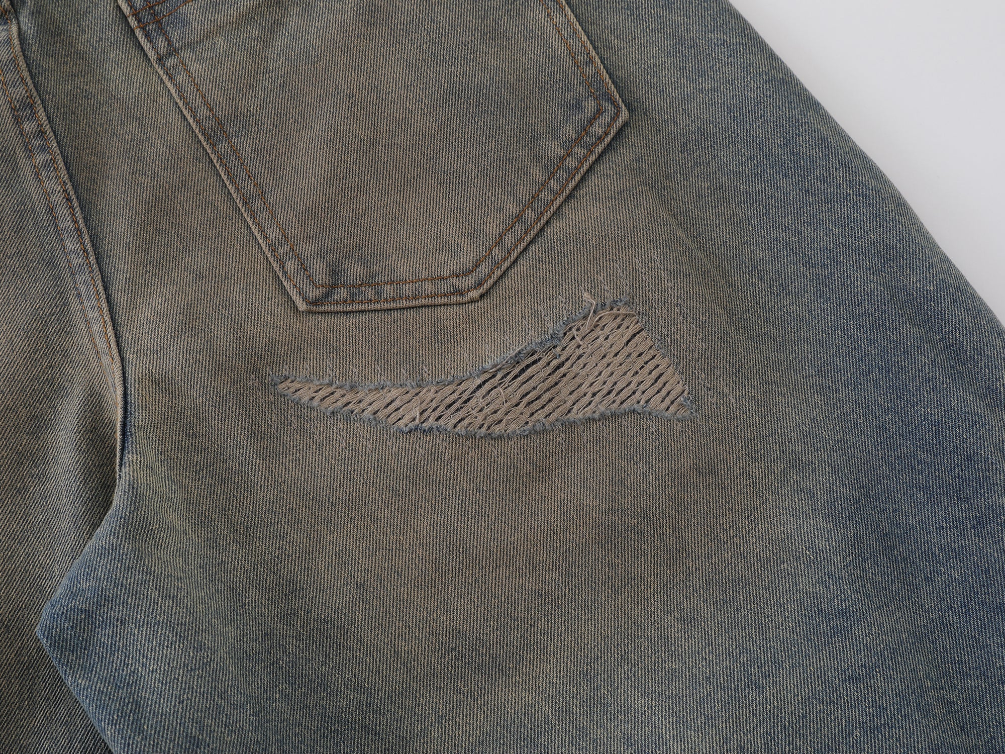 Omirad Distressed Curved Wide-Leg Jeans | Vintage Wash Denim