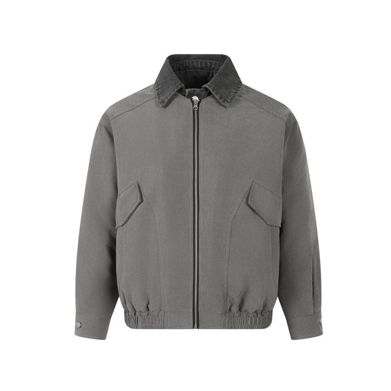 Vintage Contrast-Collar Cotton Bomber Jacket | Washed Gray