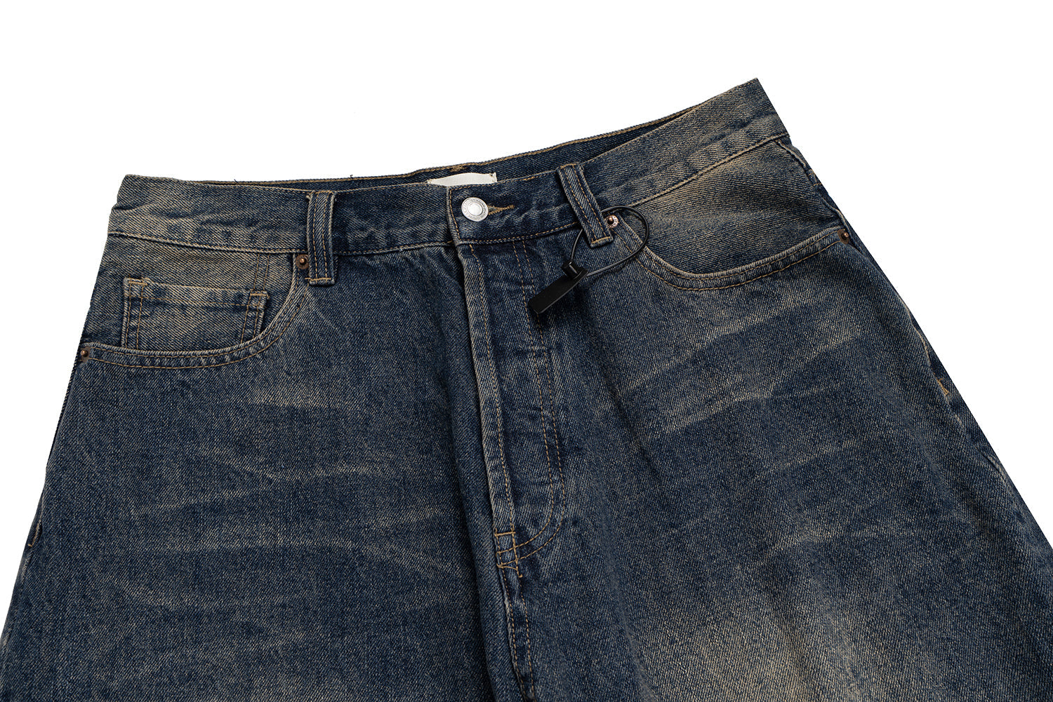 Omirad Distressed Wide-Leg Denim Jeans with Leather Patch Pockets