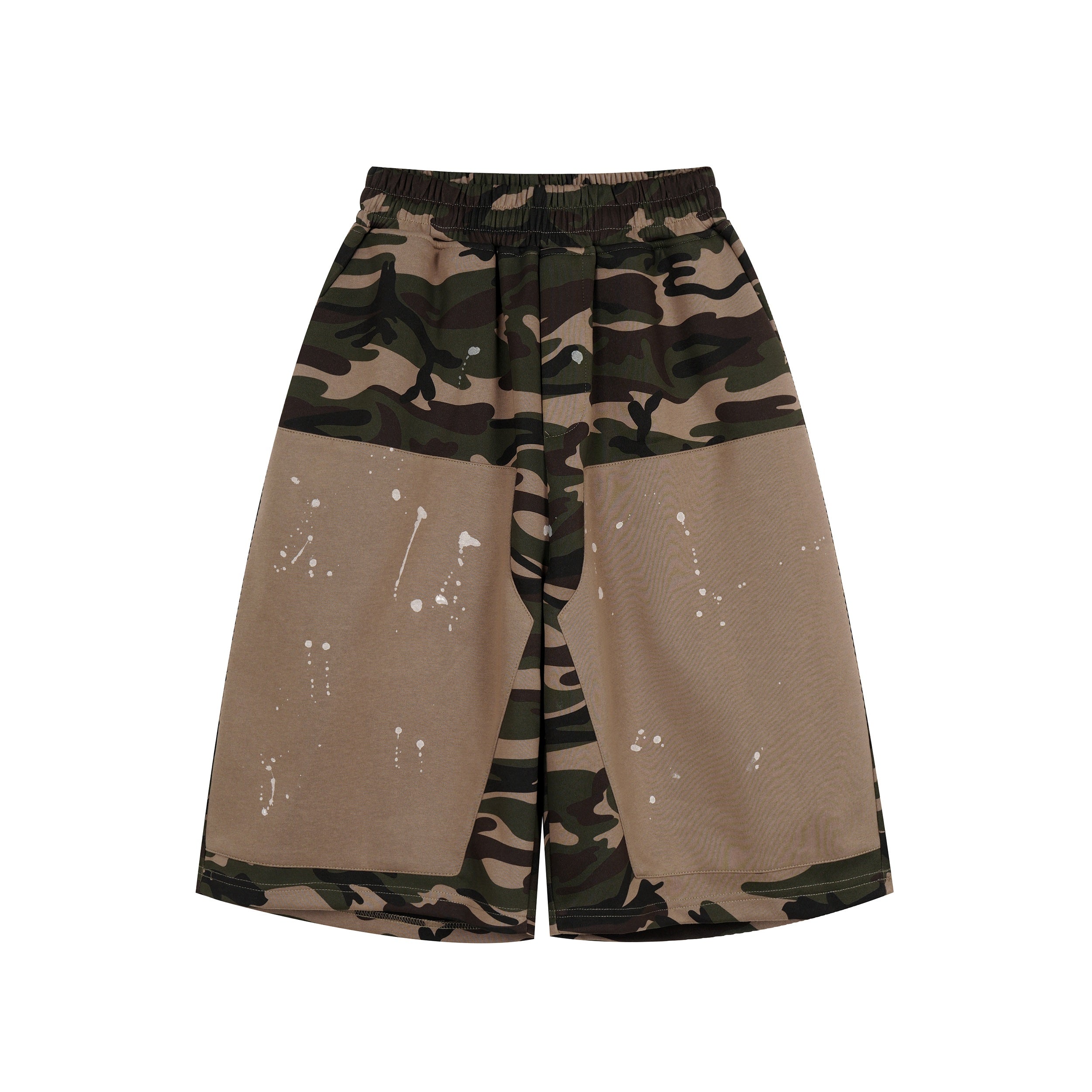 Camo Patchwork Baggy Shorts | Paint Splatter Streetwear