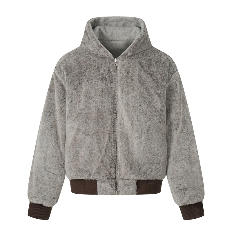 Wool Blend Fleece Hooded Bomber Jacket | Omirad