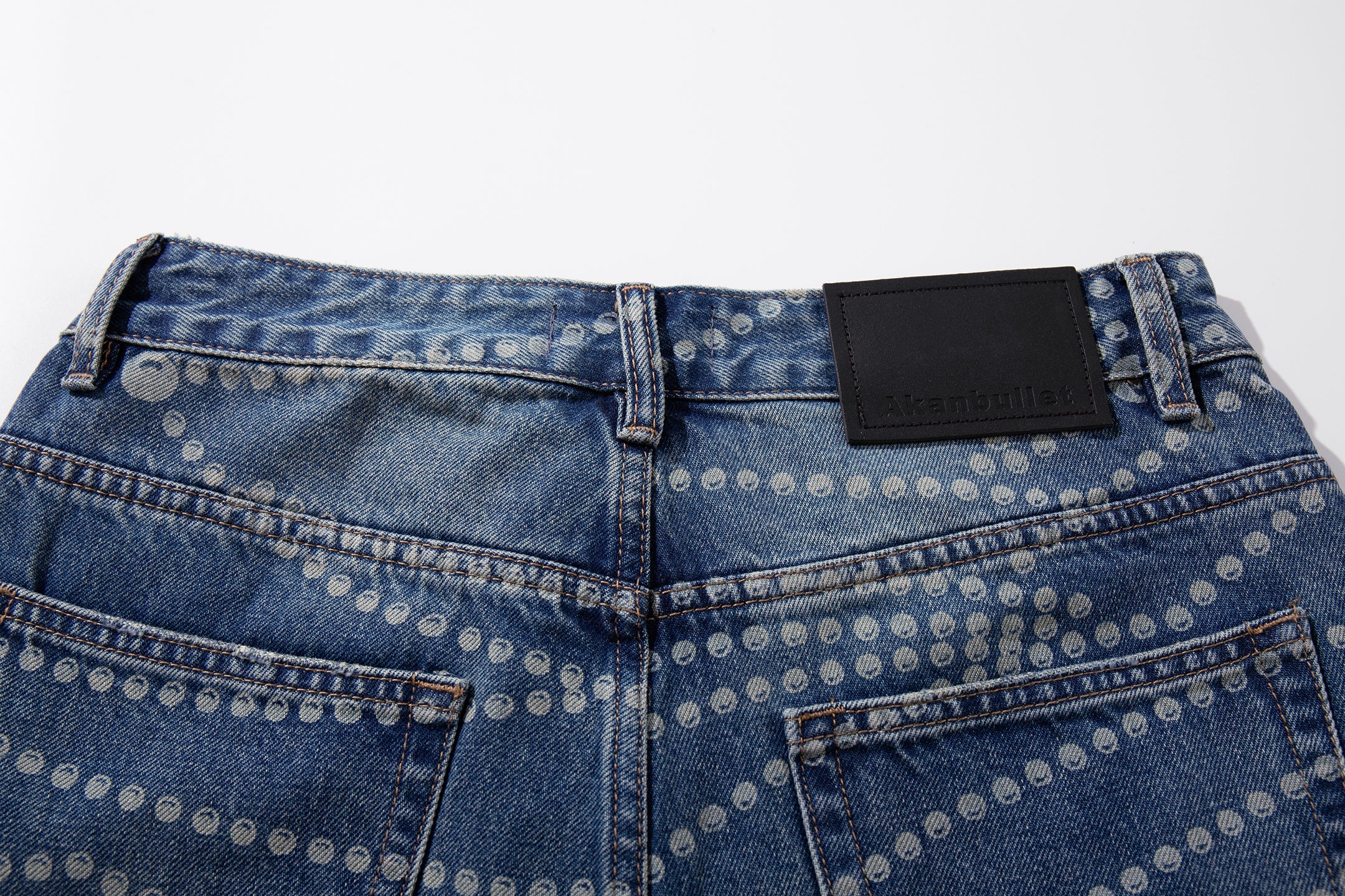 Wide-Leg Dot-Pattern Denim Pants | Washed Streetwear Jeans