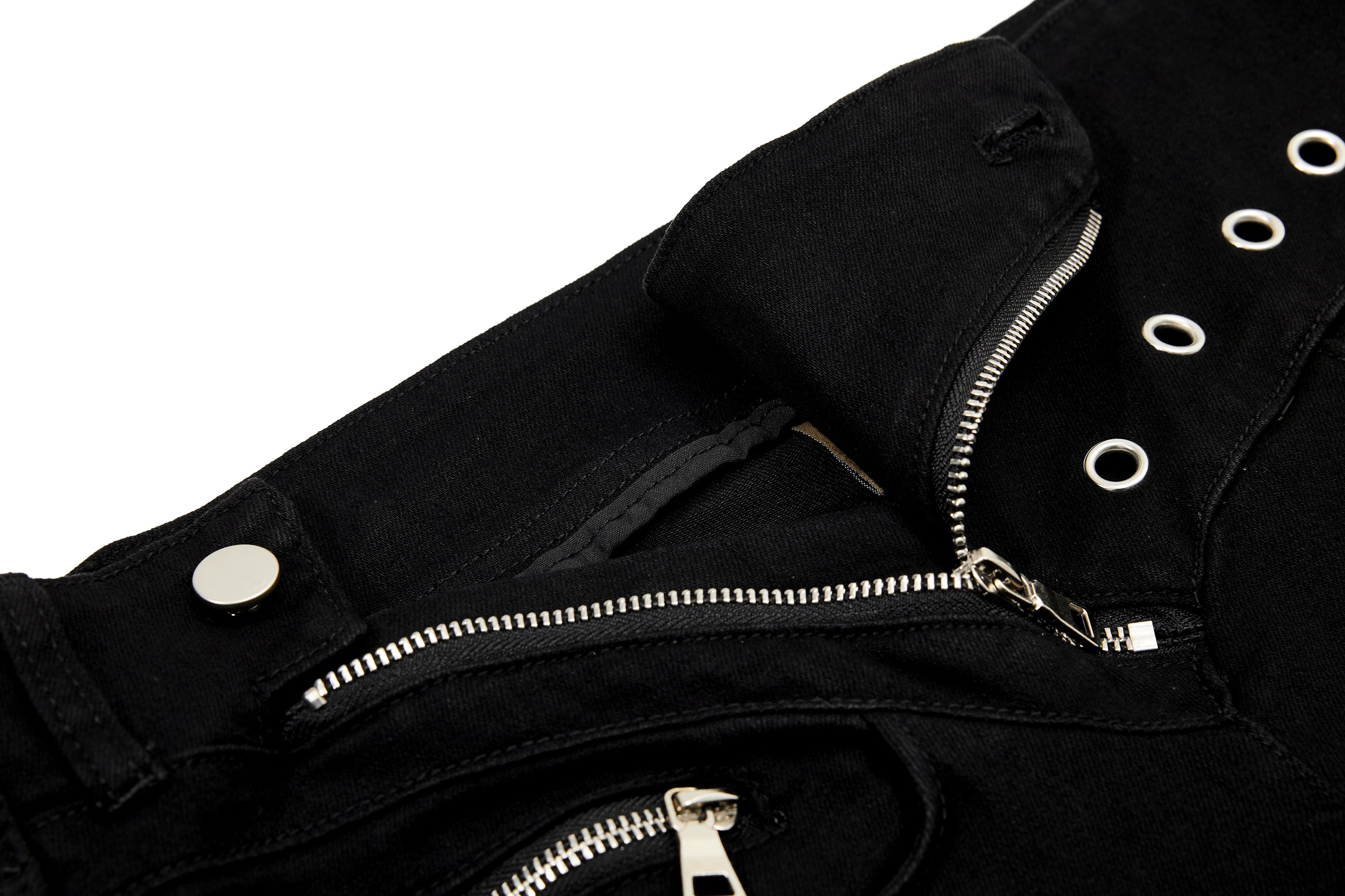 Asymmetrical Zipper Detail Wide-Leg Flared Pants | Black