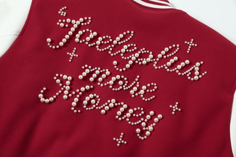 Pearl-Studded Varsity Jacket | Taeleplus More Money Design
