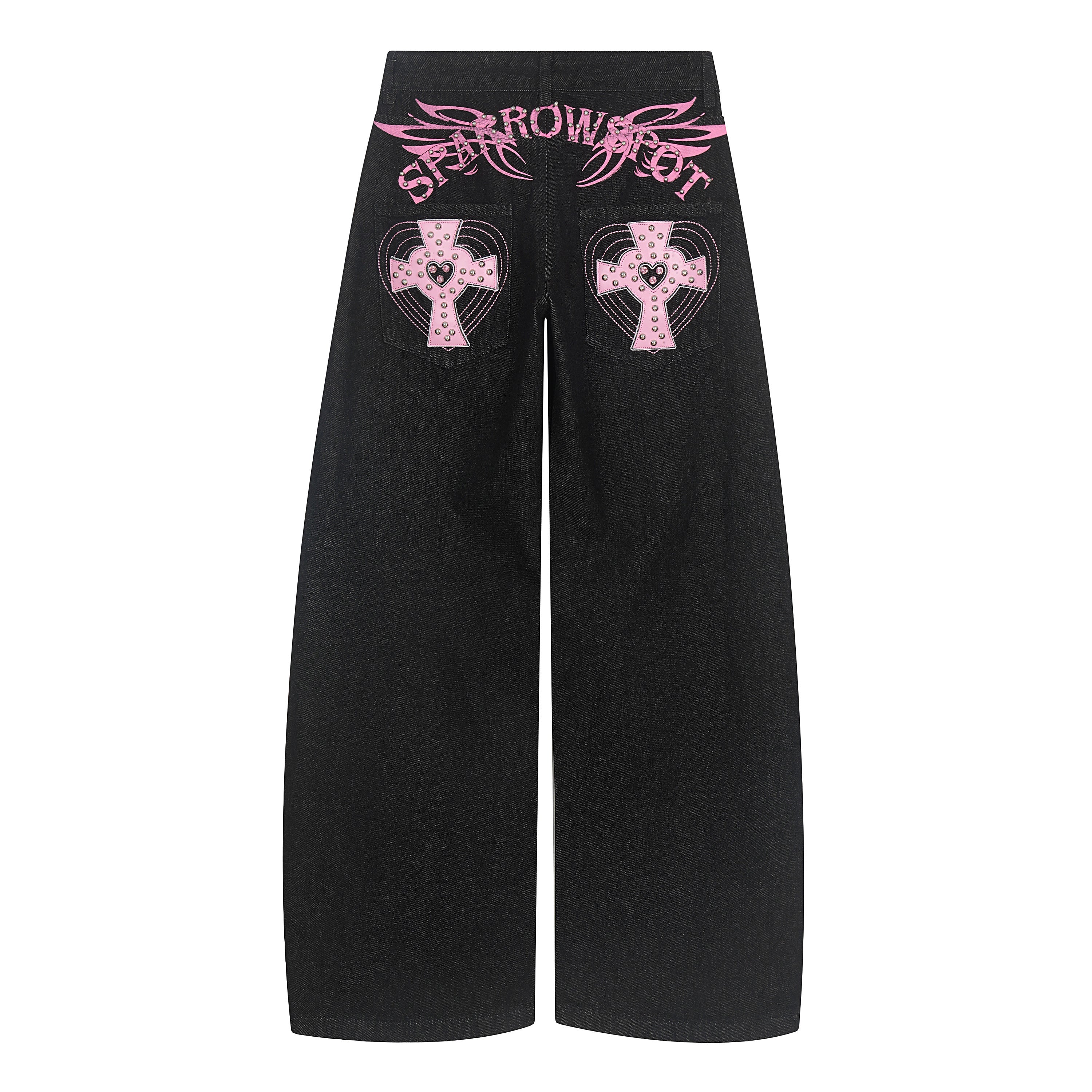 Cross Pocket Graphic Wide-Leg Jeans | Streetwear Denim