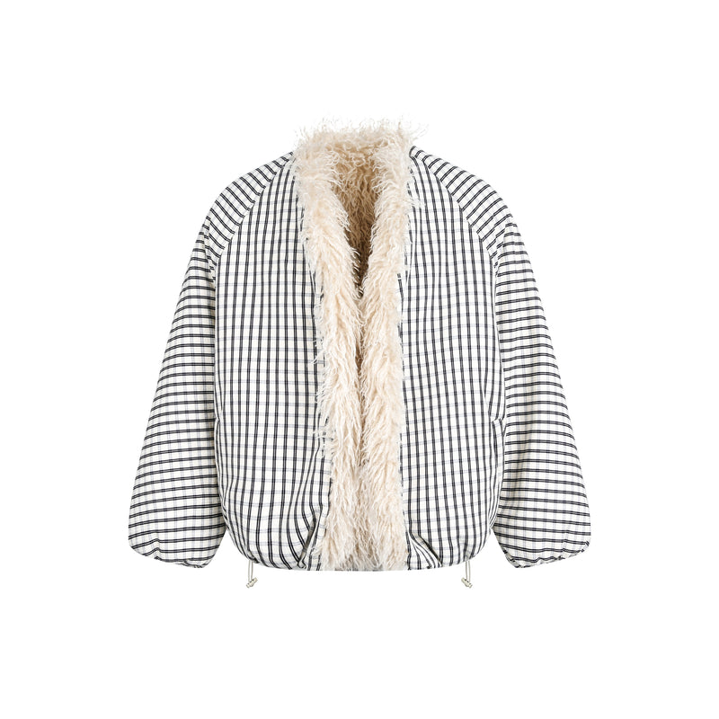Checkered Faux-Fur Lined Oversized Jacket | SEAKOFF