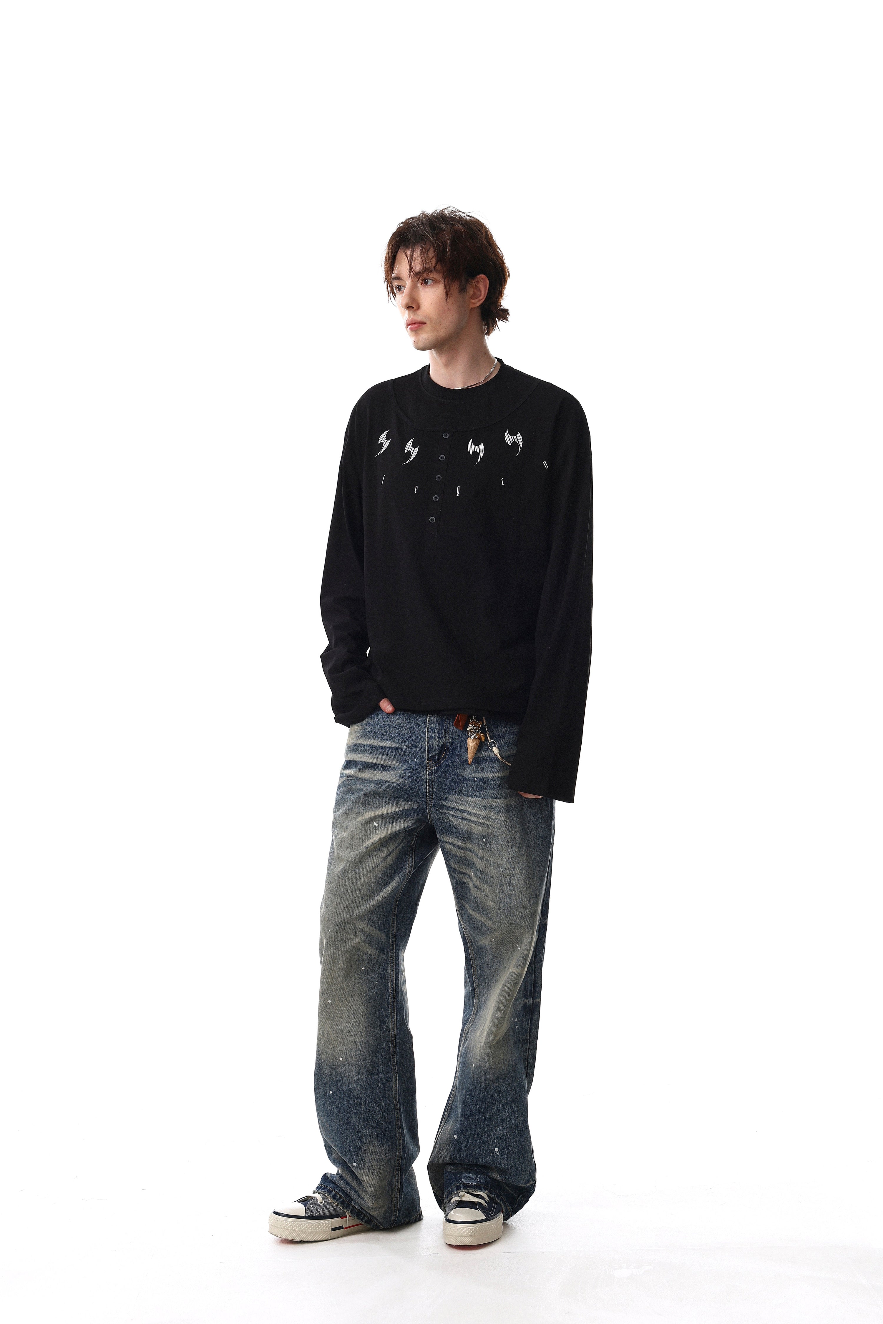 Omirad Graphic Henley Long Sleeve Tee | Streetwear Cotton Top