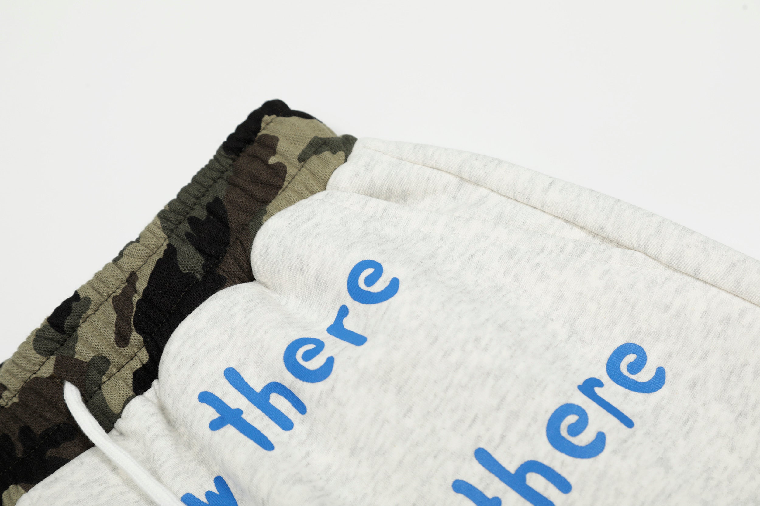 Camo Waist All-Over Text Graphic Wide-Leg Sweatpants