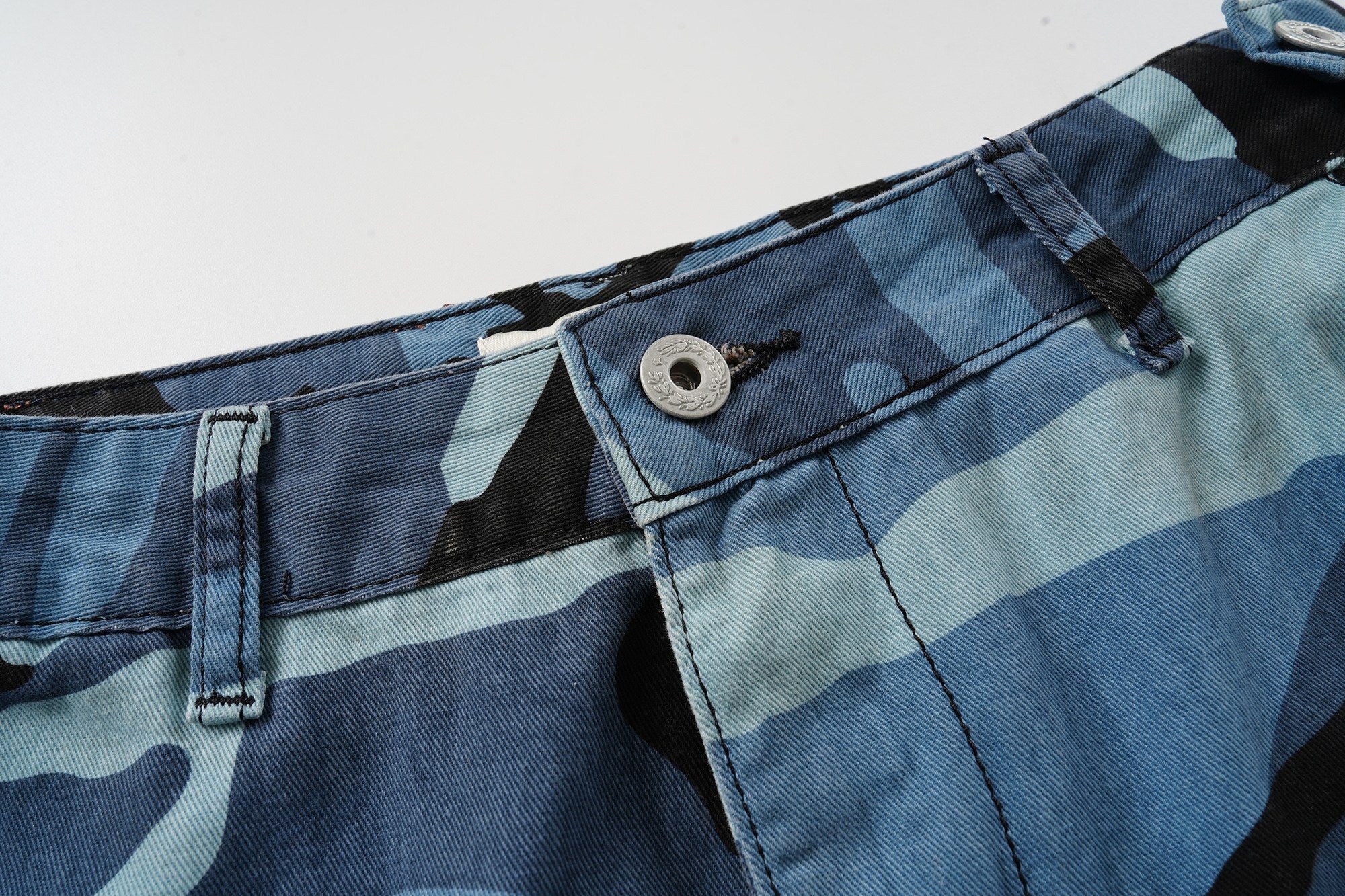 Omirad Blue Camo Cargo Shorts | Oversized Y2K Streetwear