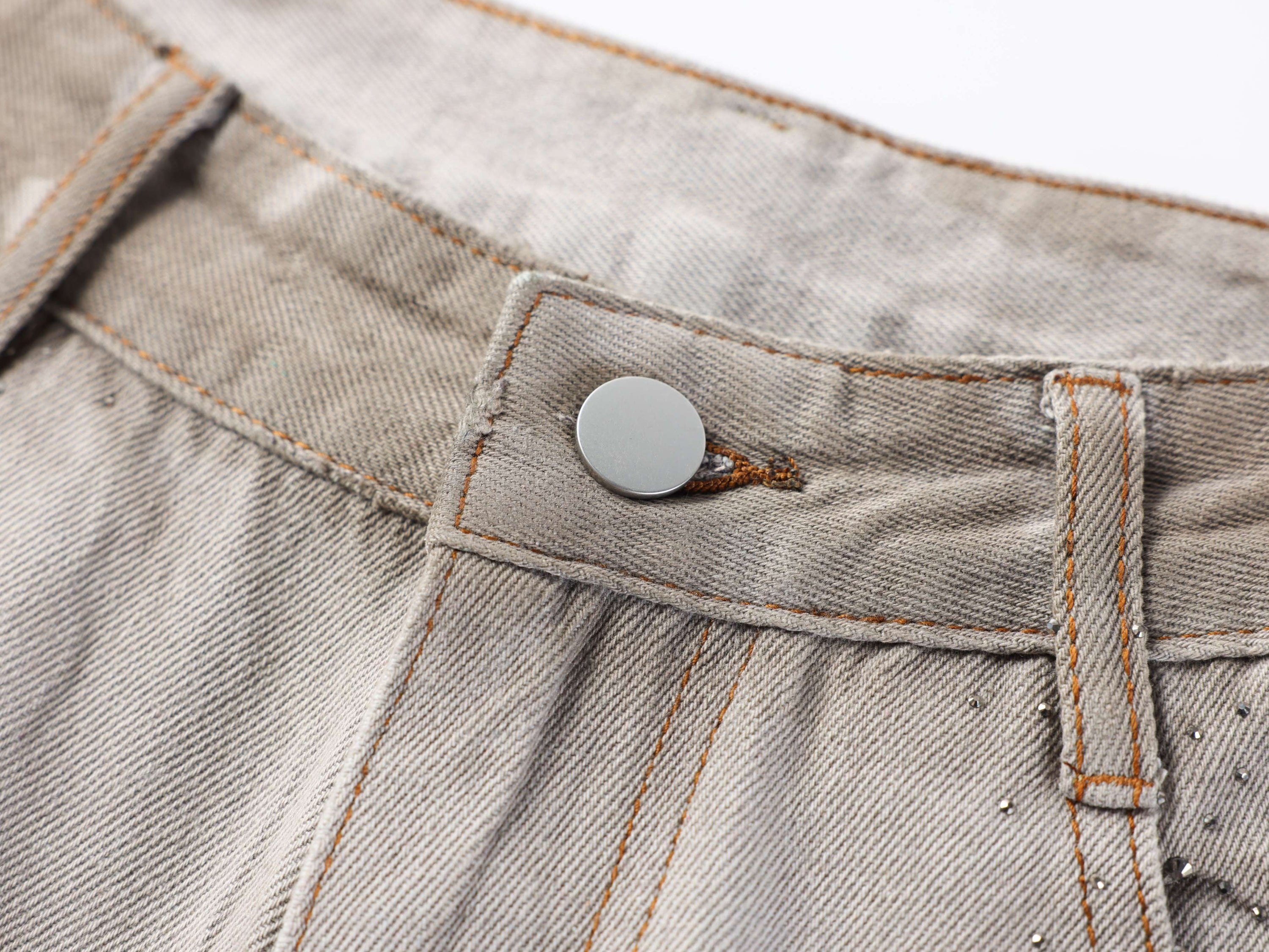 Washed Balloon Fit Denim Pants with Rhinestone Detail