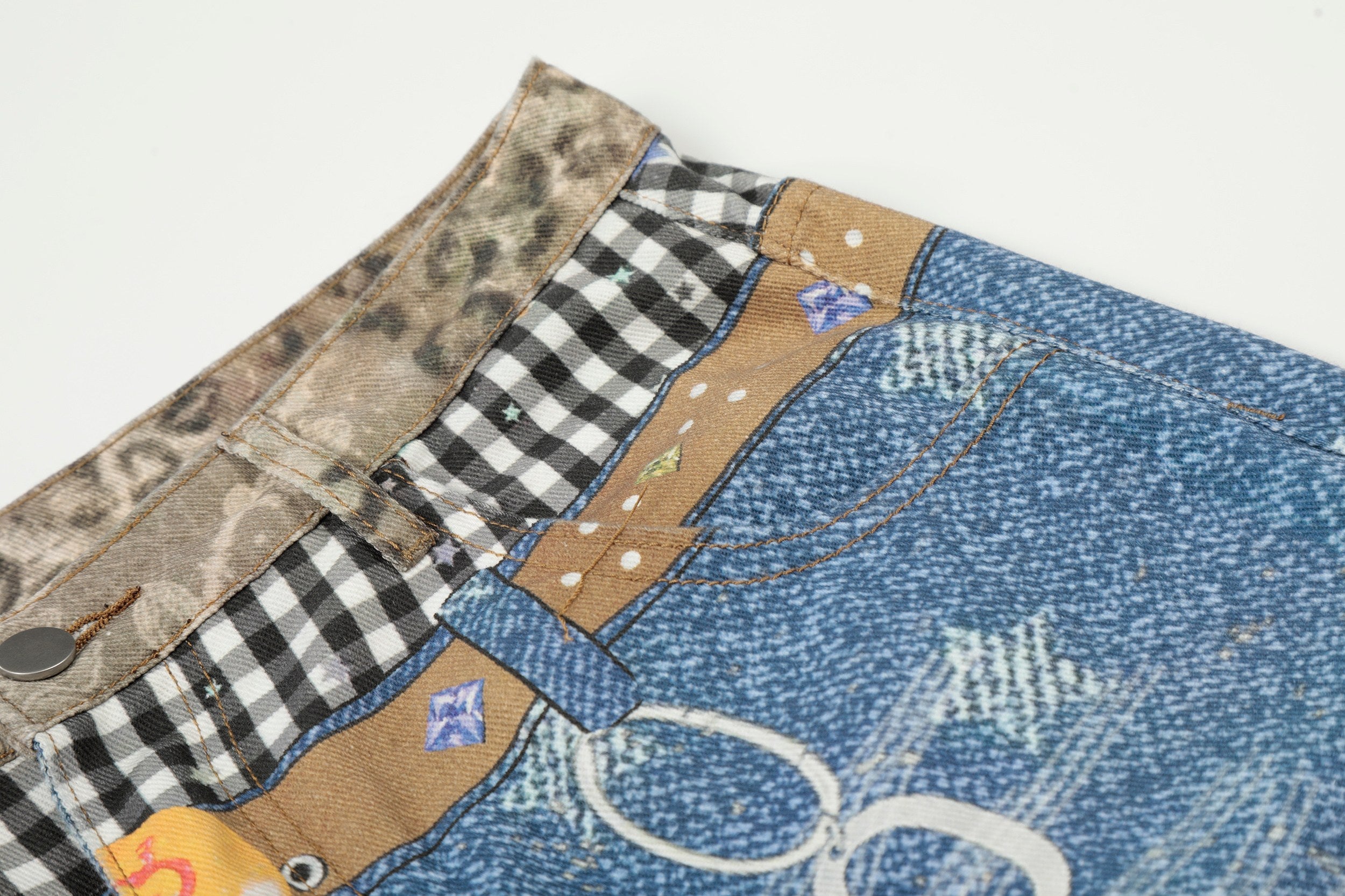 Omirad Vintage Patchwork Star-Wash Denim Shorts | Streetwear