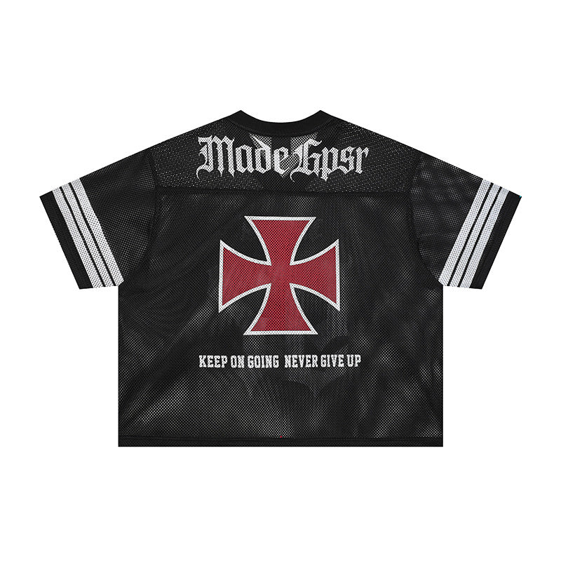 Gothic Cross Mesh Football Jersey | Number 97 Street Style