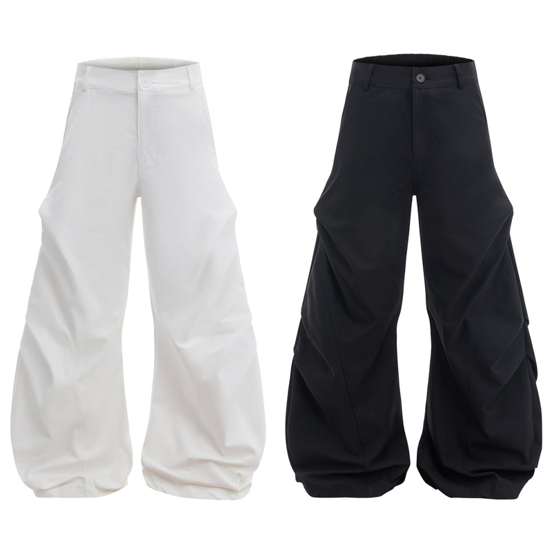 Omirad Sculpted Pleat Tech Wide-Leg Pants | Black & White